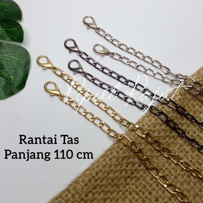 Rantai || Rante Tas Dompet Import Tebal Black Nikel & Gold 110 cm