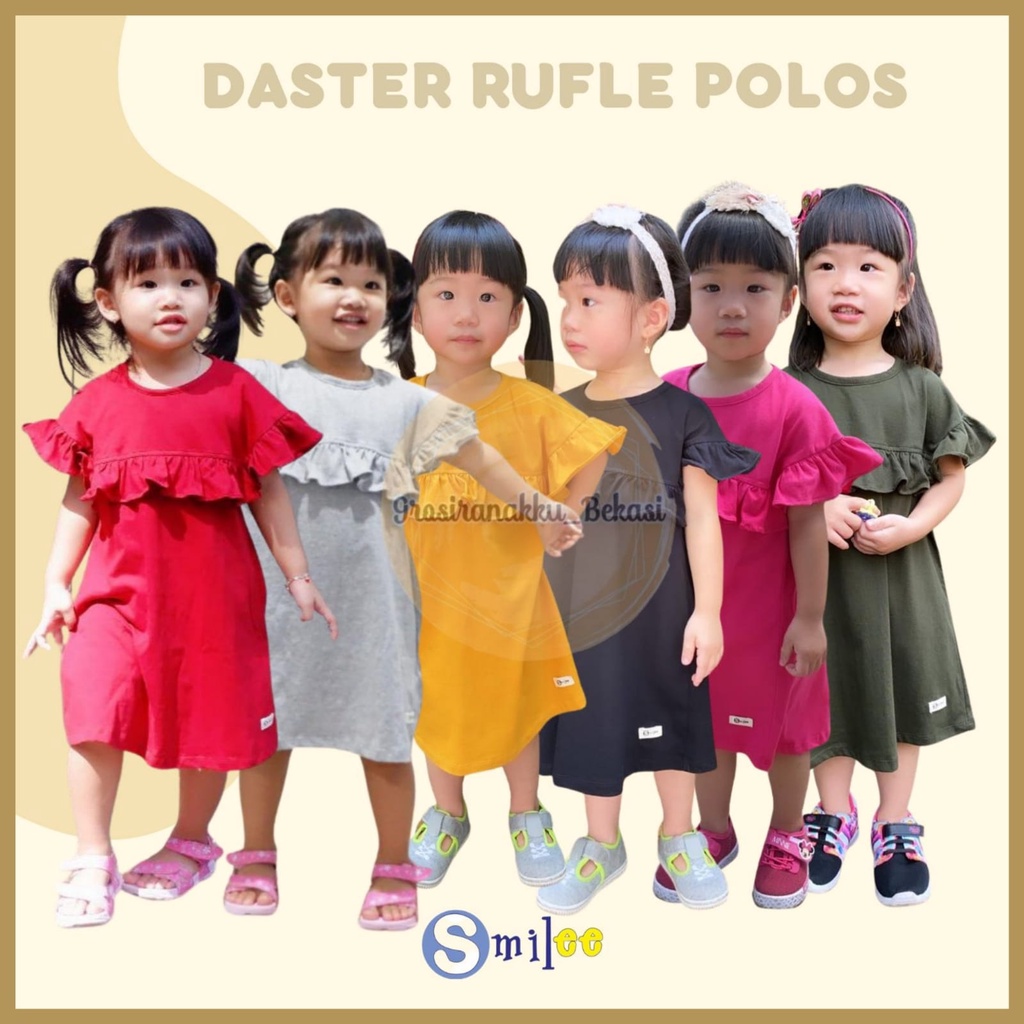 Daster Anak Rufel Polos Smilee Mix warna size 1-5tahun