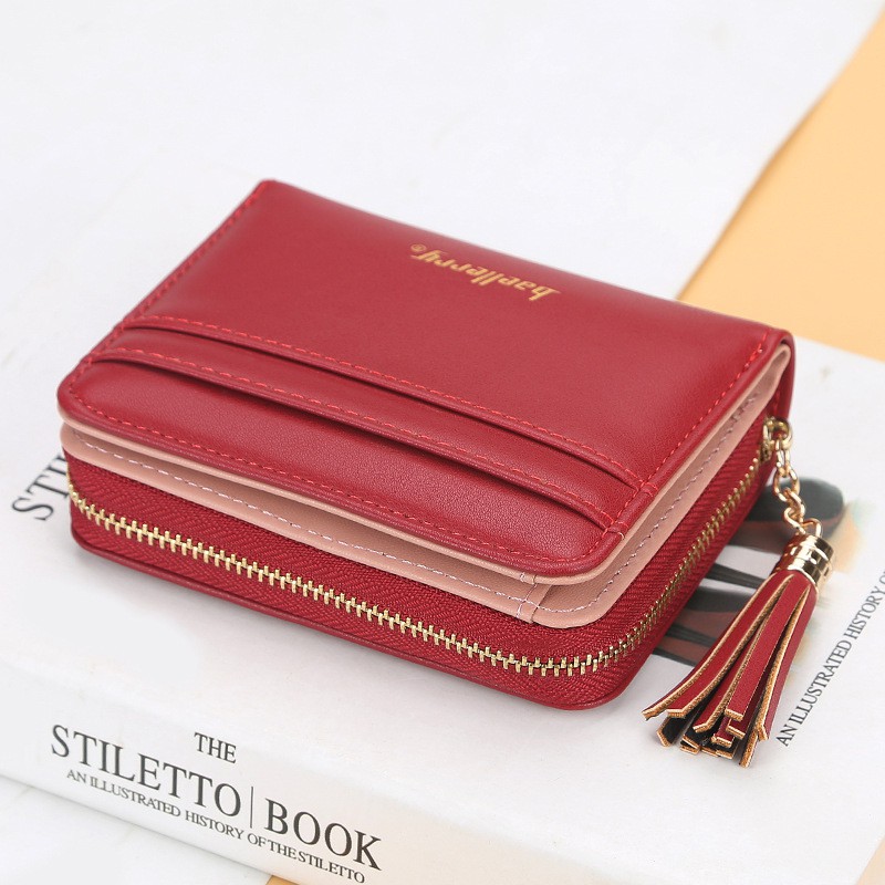 DOMPET WANITA BAELLERRY LIPAT RAYANA WA158R1 KULIT IMPORT MURAH MERAH KARTU KOIN KECIL KOREA TERBARU