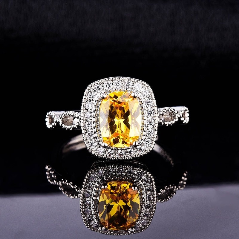 Cincin Berlian Imitasi Warna Kuning Untuk Wanita