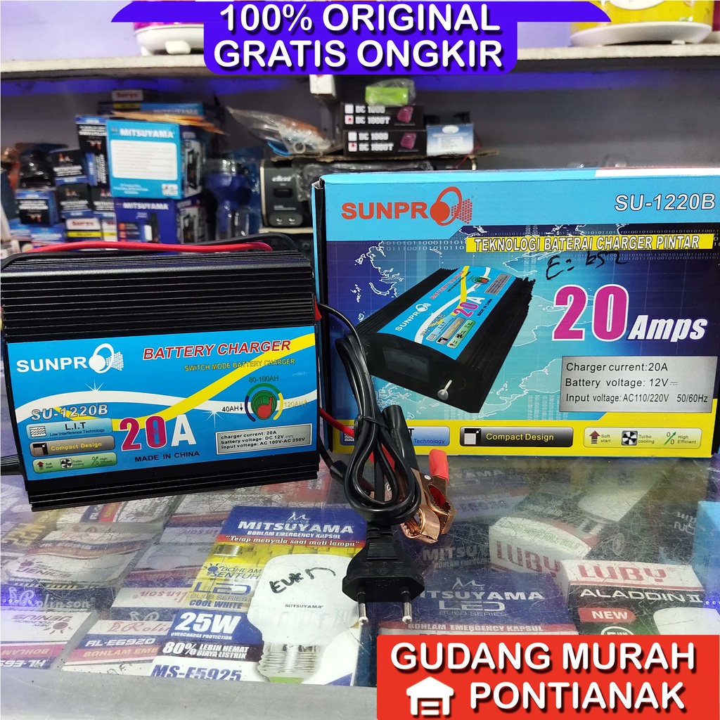 Pengecas Aki 20A Charger AKI 20 Ampere Sunpro SU 1220 B