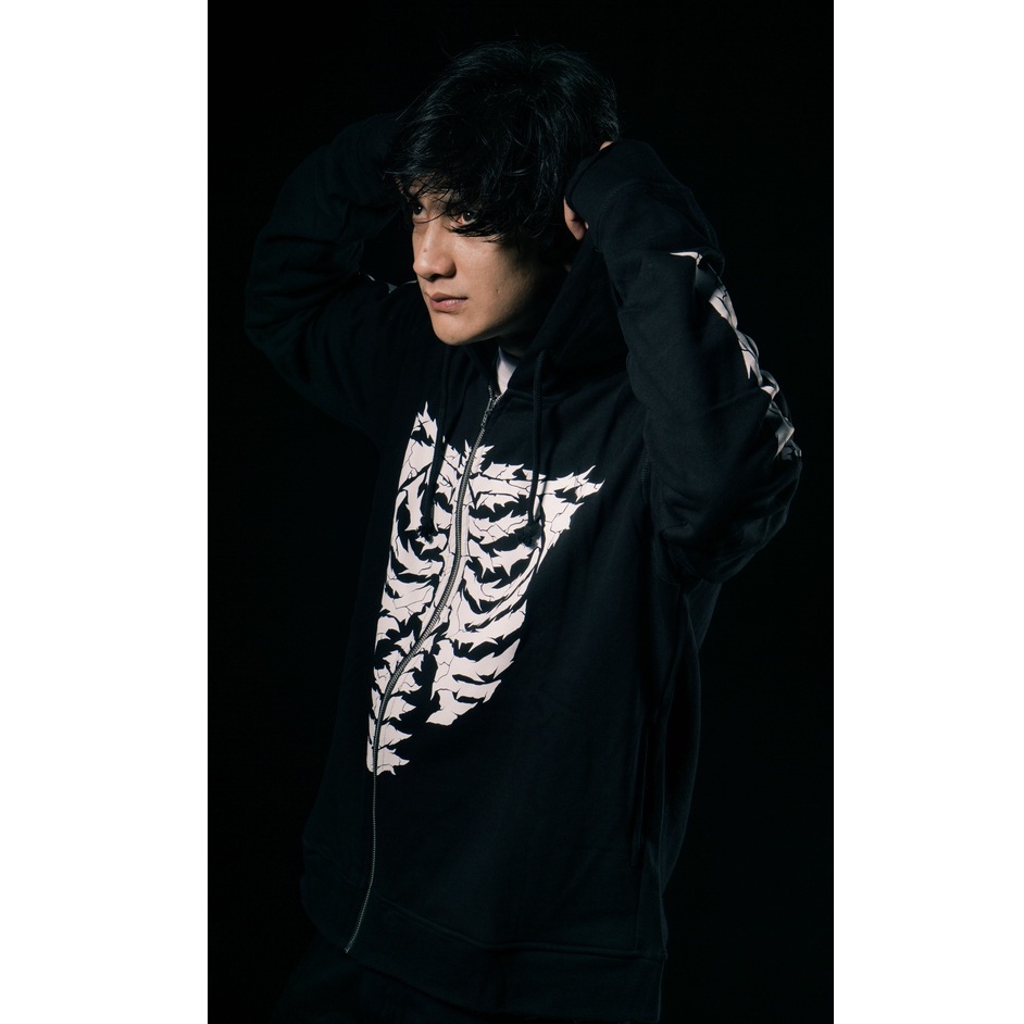 CROP ZIP HOODIE OVERSIZE UNFINISHED | SKELETONS | BLACK | YIKESALLDAY (50PCSONLY)