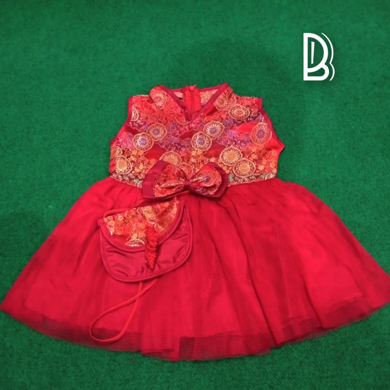 Terlaris Baju Dress Shanghai Cheongsam Chinese Imlek Anak Bayi Perempuan Merah Lucu-4