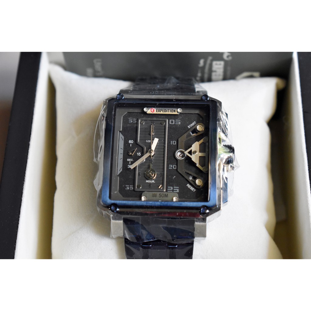 Jam Tangan Expedition Cowok Pria E6695 E 6695 Blue Stainless Original