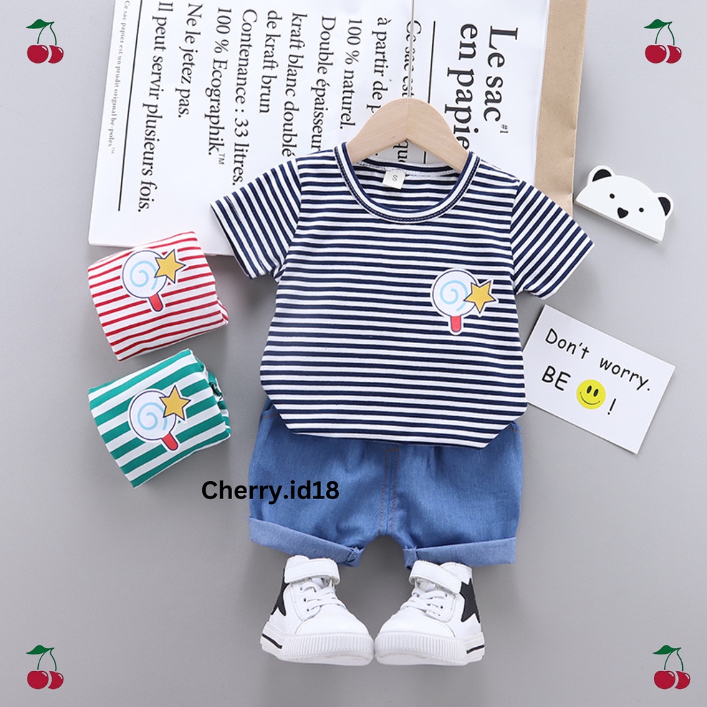 Cherry COD Setelan Pakaian Anak Motif LollyStar / Baju Anak Laki Laki / Baju Anak Perempuan SB45