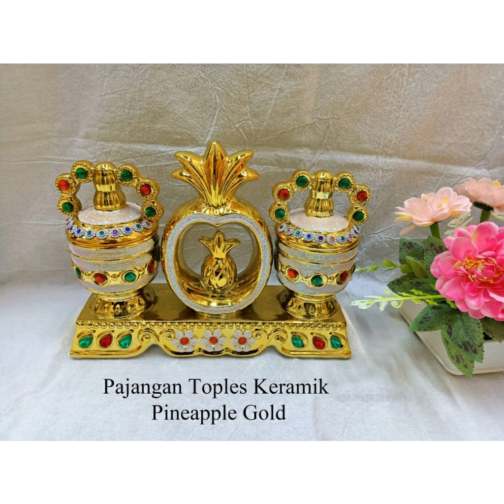 Pajangan Keramik Model Toples Pineapple Gold