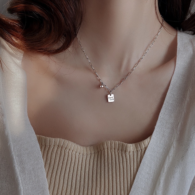 Korean Simple Retro Lucky Square Brand Fashion Personality Light Luxury Niche Ins Hip-hop Necklace Female