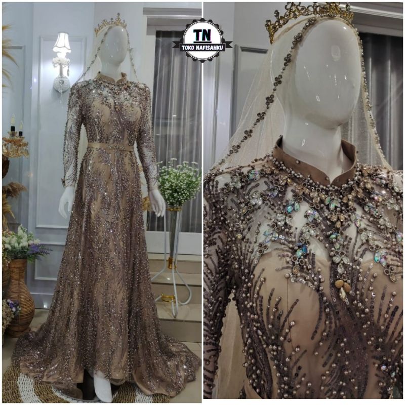 gaun dress pengantin slim duyung | baju pengantin muslim modern 220522
