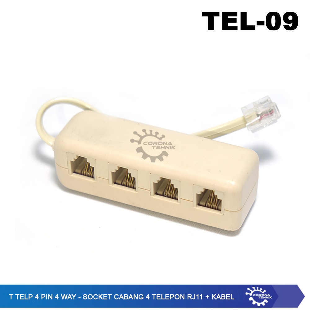 T Telp 4 Pin 4 Way - Socket Cabang 4 Telepon RJ11 + Kabel