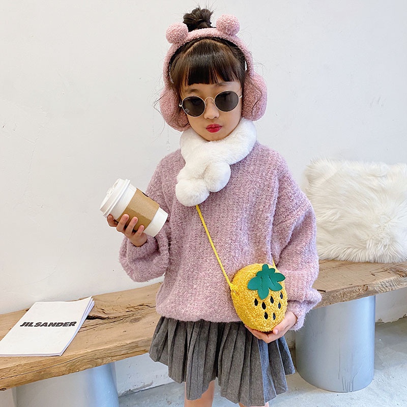 HappyOliver STRAWBERRY FUR BAG tas import resleting model hand bag anak perempuan