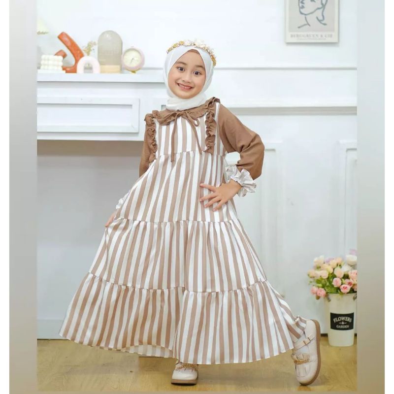 Salsa dress kids/gamis anak model tebaru kekinian usia 7-9 thn shakila salur mix kringkle