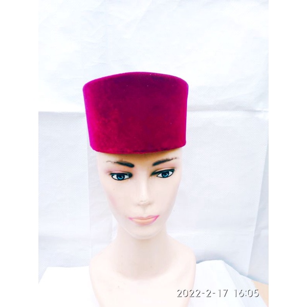 real pict_Songkok maroon/kopiah betawi/peci kopiah TAQORRUB warna merah maroon bahan beludru super/peci AC anti air