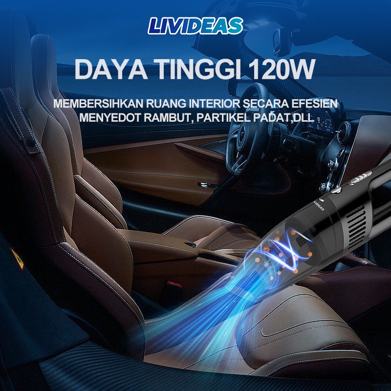 Livideas Vacuum Cleaner 120W Penyedot Debu Mobil Kuat Wet And Dry Cordless Vacuum Cleaner Penghisap Debu USB Rechargeable 5 dalam 1 tip