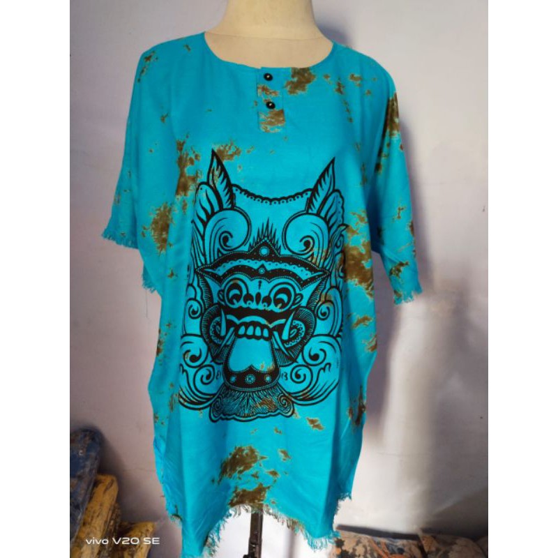 BAJU BARONG YANTRN DEWASA/BAJU ATASAN PRIA WANITA KHAS BALI-Biru muda bercak