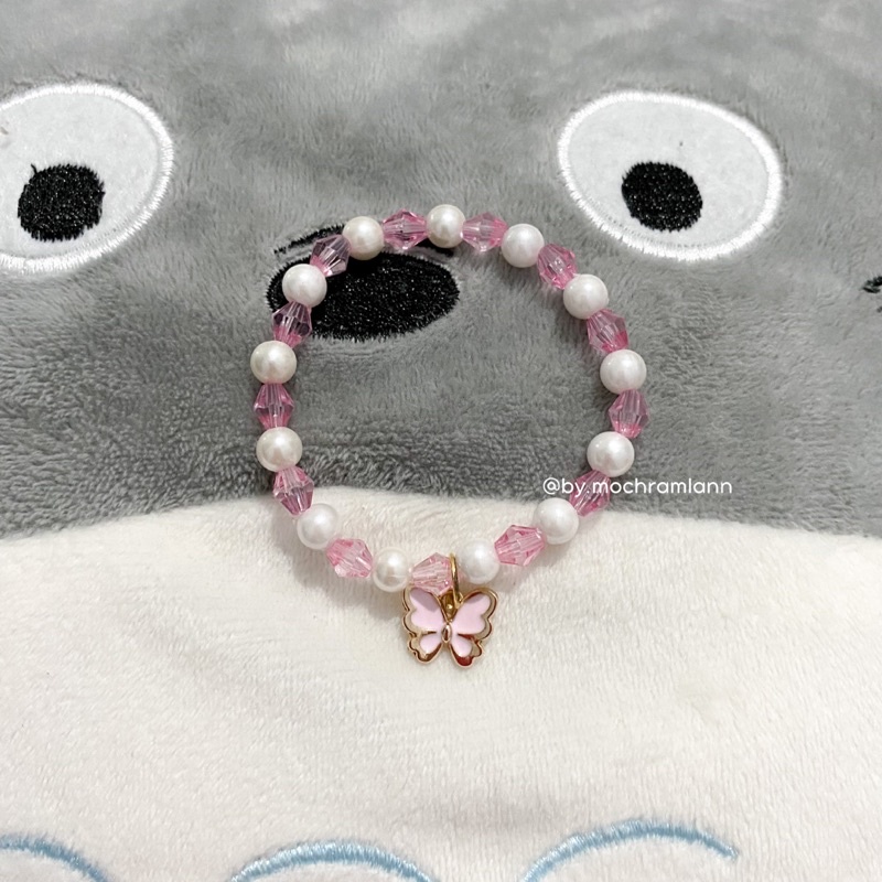 gelang mutiara kombi diamond pink + kupu kupu