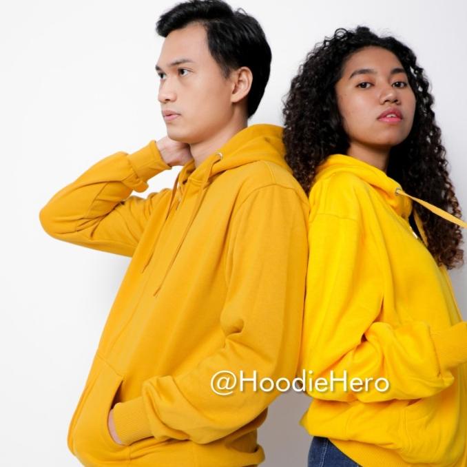 JAKET HOODIE ZIPPER KUNING MUSTARD PRIA POLOS