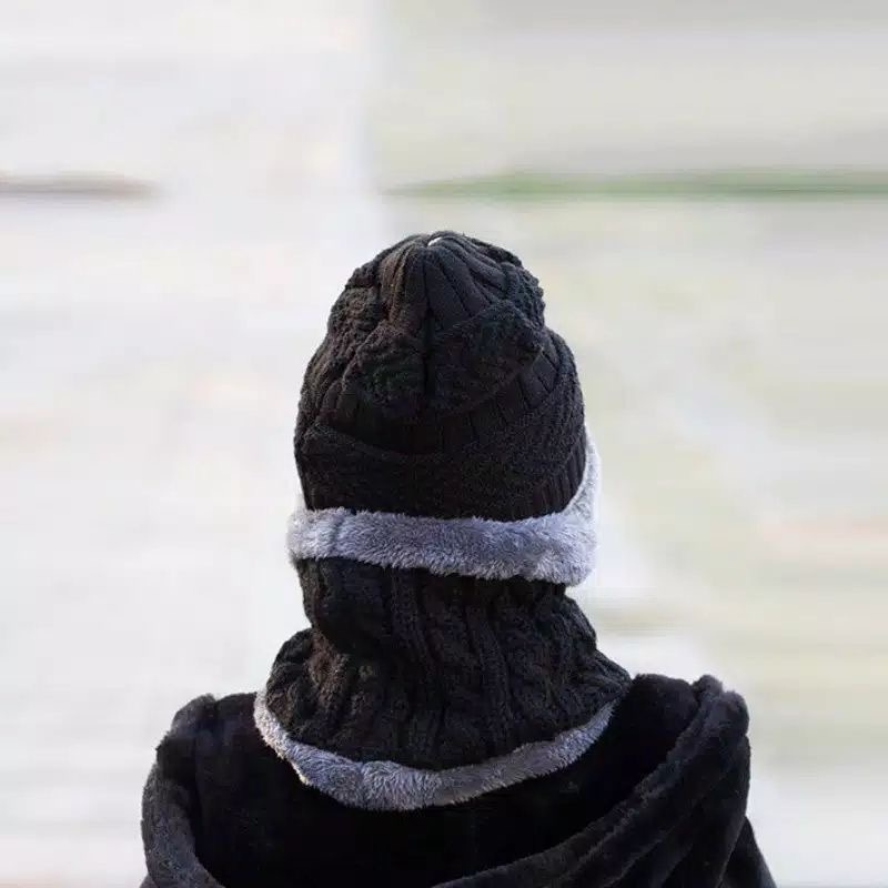Topi set syal rajut bulu anak musim dinginWinter hat scarf kids