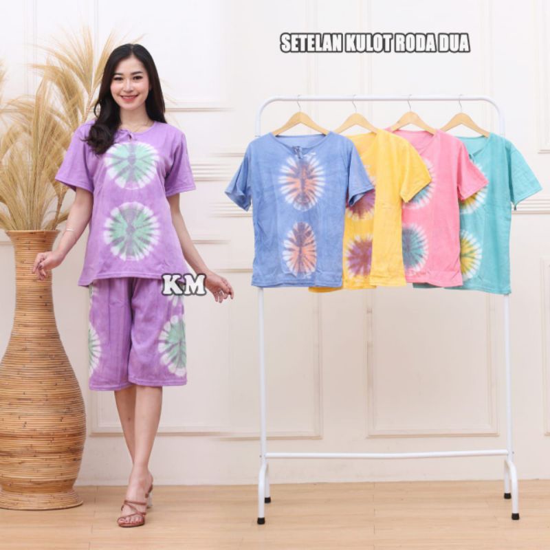 ONE SET KULOT TIE DYE KAOS COTTON ADEM SETELAN KAOS WANITA PENDEK TOP BALI KEKINIAN