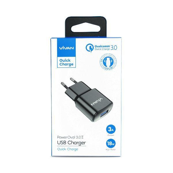 Vivan Power Oval 3.0 Ver II 18W + USB-C Cable 1M Quick Fast Charging