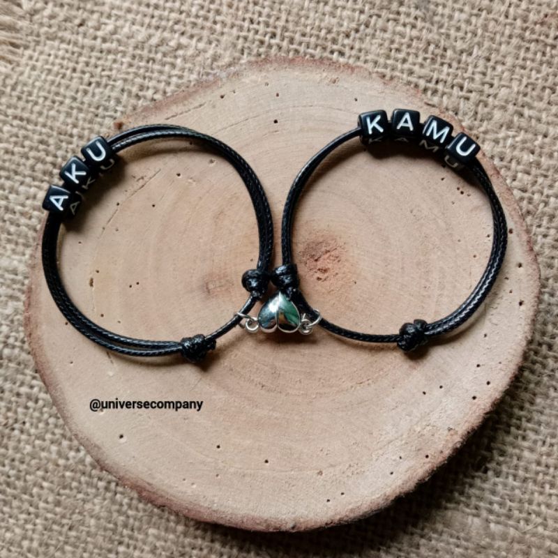 [UC] 2 PCS GELANG MAGNET BENTUK LOVE COUPLE NAMA / GELANG CUSTOM NAMA / GELANG TALI KOREA / GELANG MAGNET