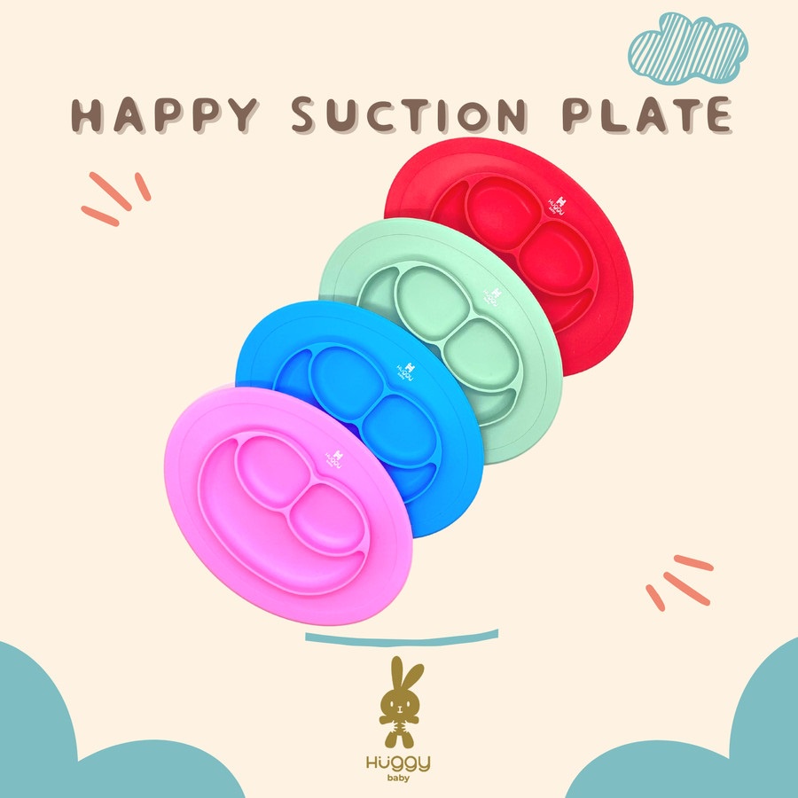 Piring makan Silikon Anak Huggy Baby AM004 Happy Silicone Suction Plate  - B101015