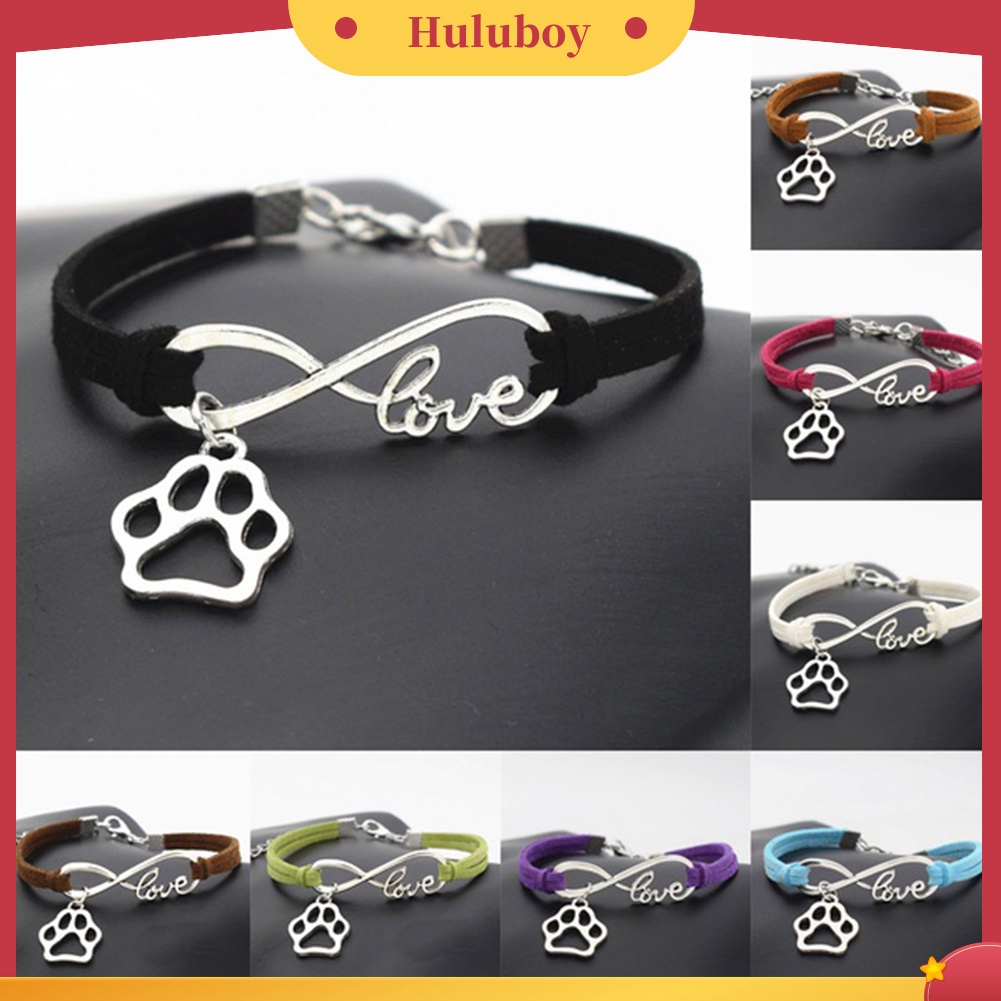 Hu Hu Hu Hu Hu Alat Bantu Pasang Kacamata♡ Gelang Tangan Kulit Imitasi Handmade Hias Liontin Telapak Kaki Anjing Infinity Love Untuk Wanita
