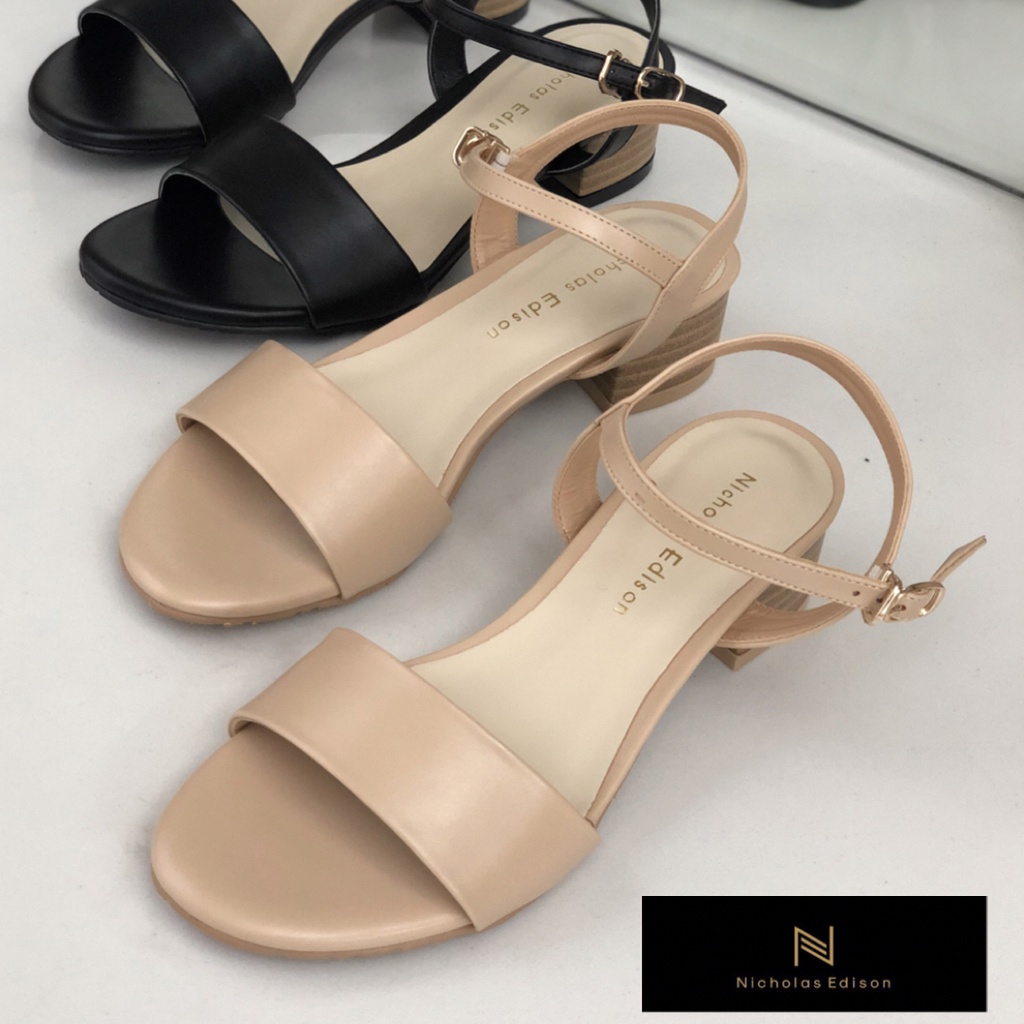 nicholas edison heel viensa beige sandal wanita hak tahu tali kait best seller terbaru peep toe-7