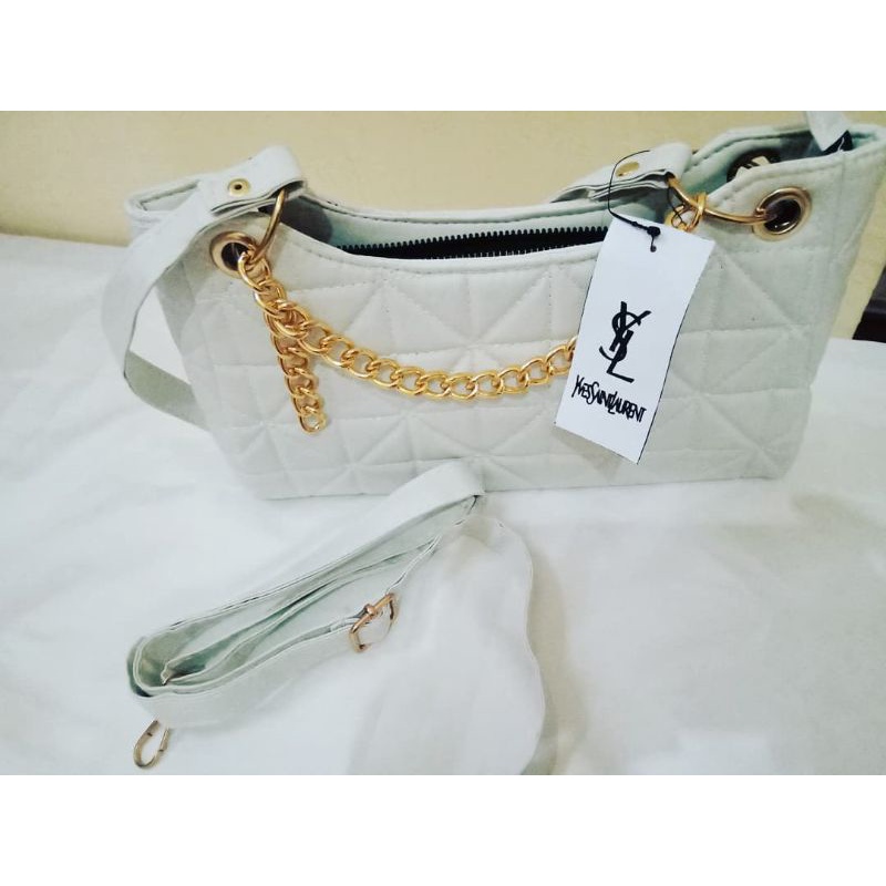 Tas wanita YSL rantai putih / Tas selempang putih / Tas putih