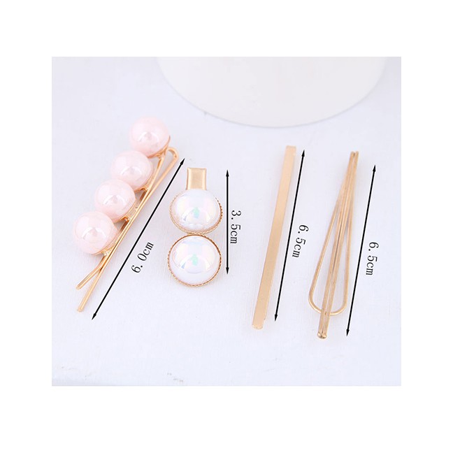 LRC Jepit Rambut Fashion Pink Pearl Alloy Hair Clip Four-piece A58543