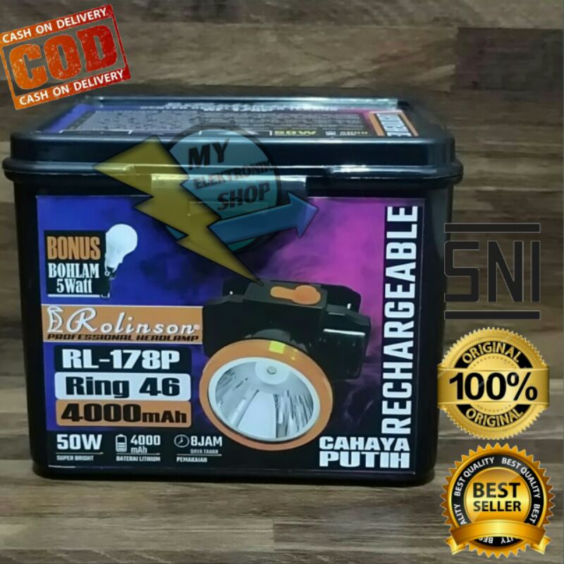 Senter Kepala Led Super Terang 50Watt Rolinson RL-178P Cahaya Putih