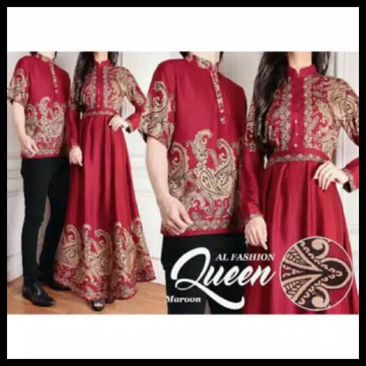 BAJU COUPLE PRIA MUSLIM TERBARU BAJU GAMIS PESTA WANITA MUSLIMAH MURAH - MERAH
