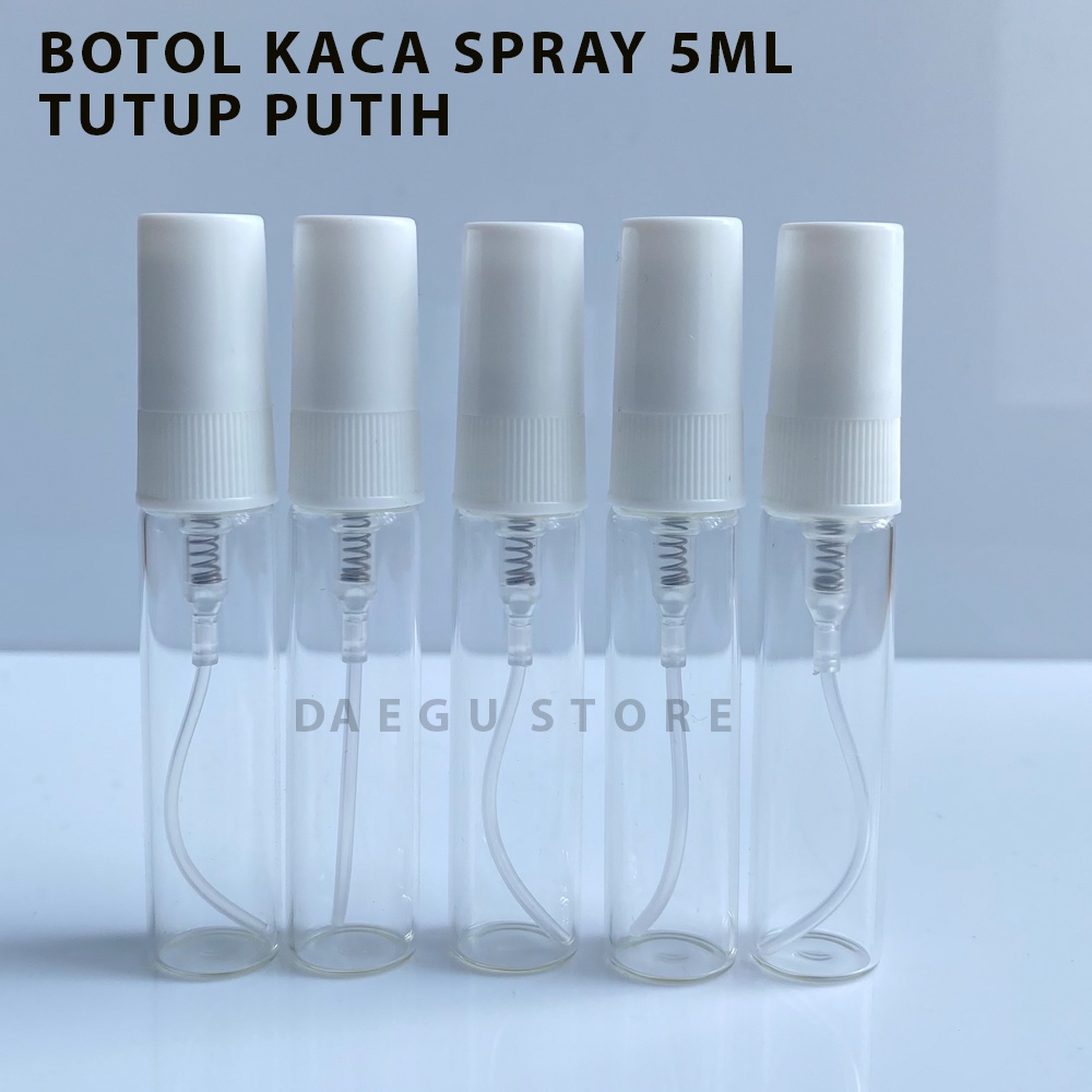 Botol Spray Kaca 5ml Parfum Refill Vial Travel Size Tutup Putih