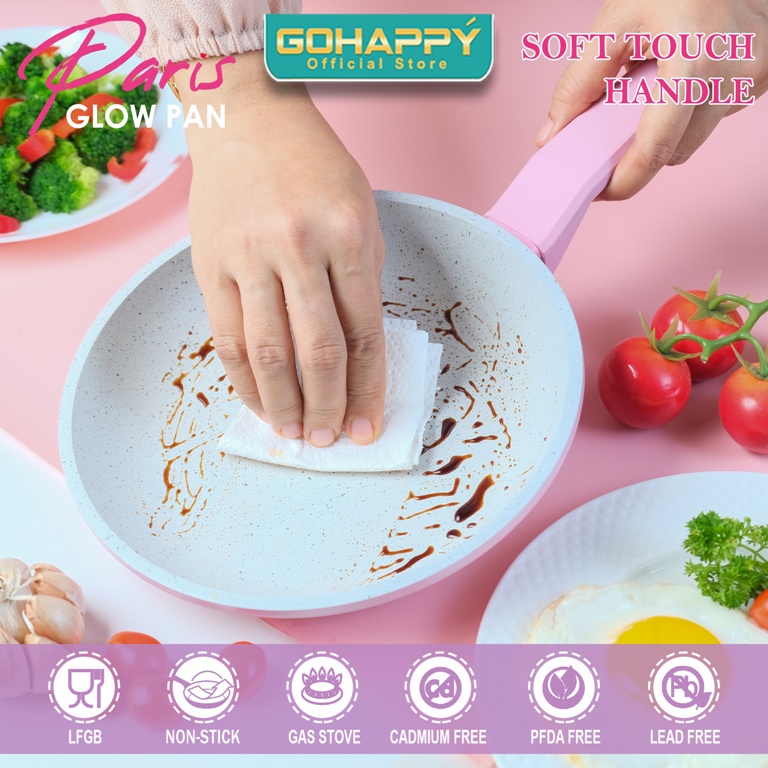 GOHAPPY Panci Fry Pan 20 cm lapisan ceramic marble glowpan GHP05 PINK FRYING PAN Penggorengan Stainless bottom