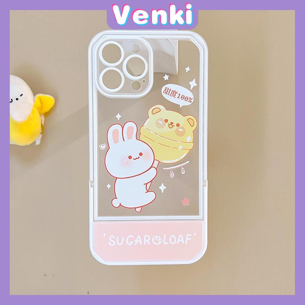 iPhone Case Acrylic Invisible Folding Stand Silicone Soft Case Shockproof Camera Cover Rabbit Cute Cartoon Compatible For iPhone 11 Pro Max 13 Pro Max 12 Pro Max 7Plus xr XS Max