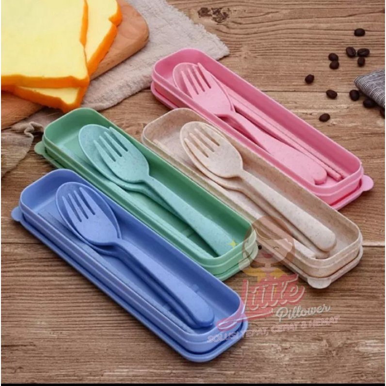 CUTLERY sendok garpu sumpit set portable jerami Murah - set alat makan lengkap praktis