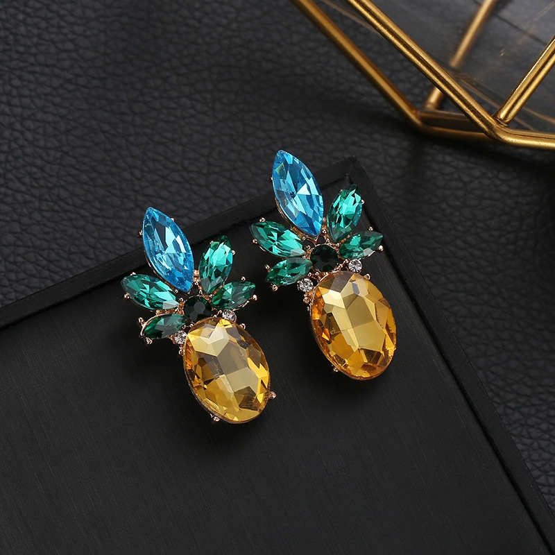 Anting buah nanas Rhinestones kepribadian Eropa dan Amerika