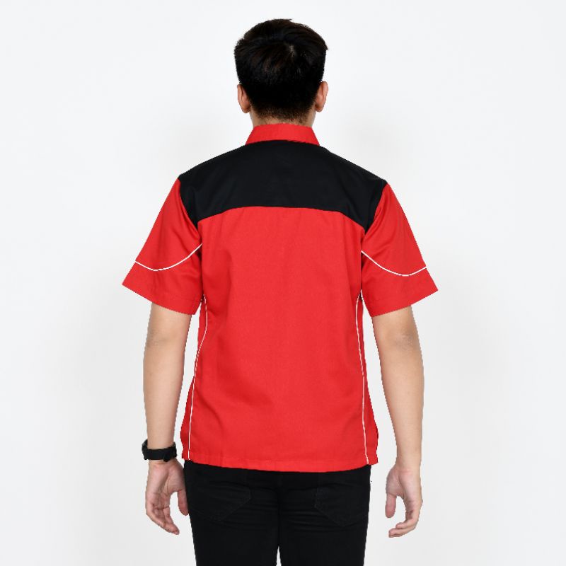 seragam custom bordir/baju tangan pendek murah/kemeja kerja karyawan pabrik/kemeja kombinasi pria