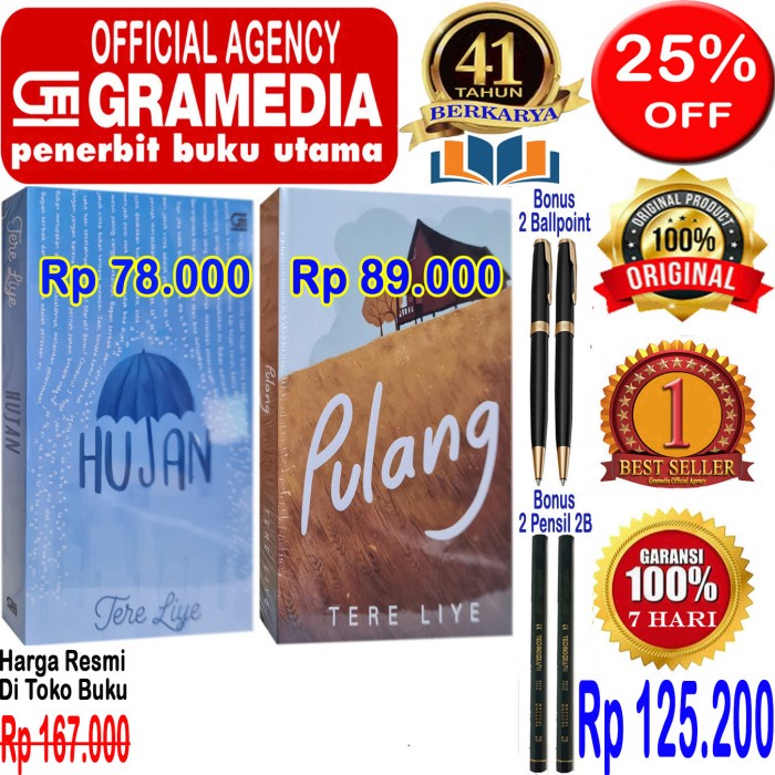 

DISKON SPESIAL PAKET 2BUKU NOVEL TERE LIYE - HUJAN & PULANG - ORIGINAL & SEGEL TERLARIS