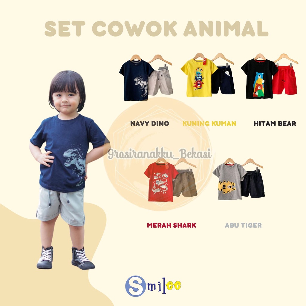 Setelan Anak Smile Murah Mix Motif Animal Size 1-3Tahun