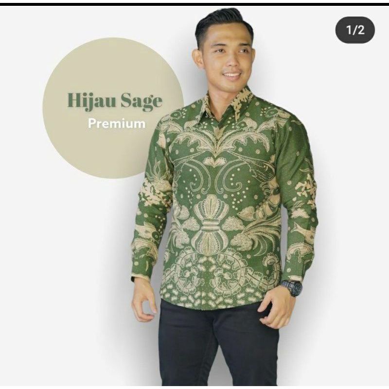 MAHKOTA HIJAU  KEMEJA BATIK PRIA SLIMFIT LAPIS FURUNG