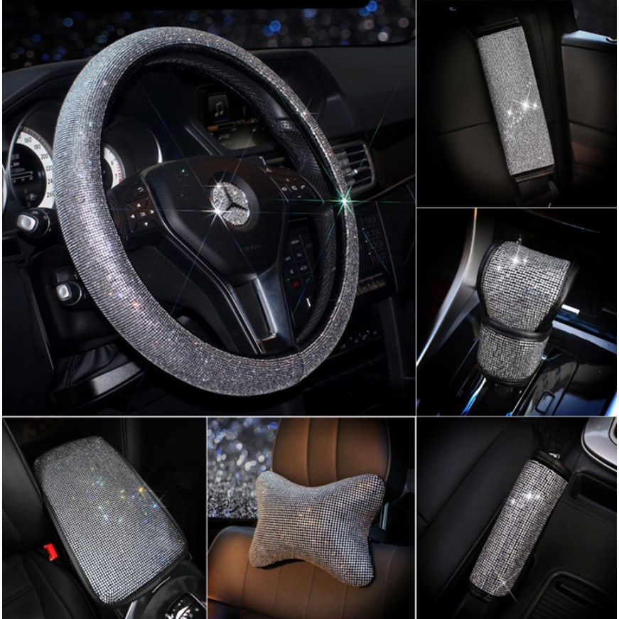 SET DAD FULL BLING BLING Sarung Stir, Bantal, Bando Spion, Gigi Handbrake, Mat Armrest, Safety Belt