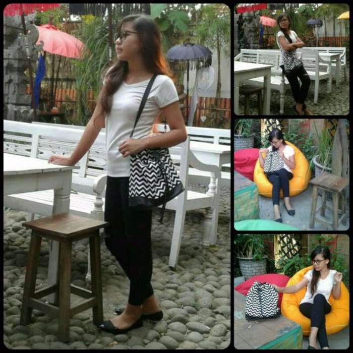 TERATAS Tas serut bucket bag kanvas garis merah besar LARIS