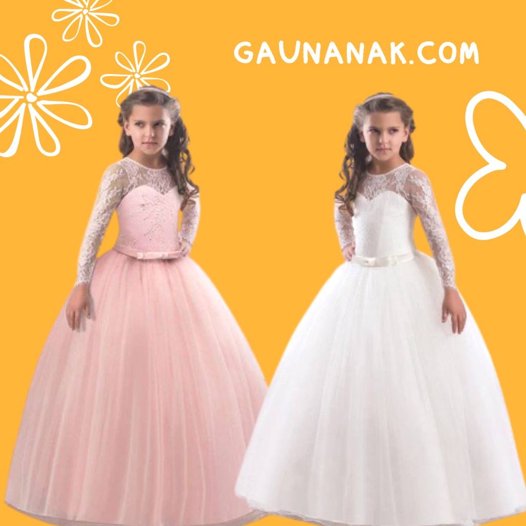 Gaun anak - Gaun Panjang Pesta Anak Putih Elegan Import