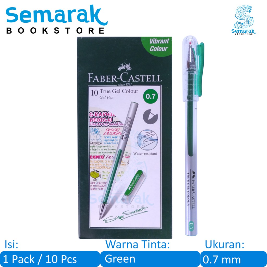 

Faber Castell True Gel Pen 0.7 mm - Green Ink [1 Pack/ 10 Pcs]