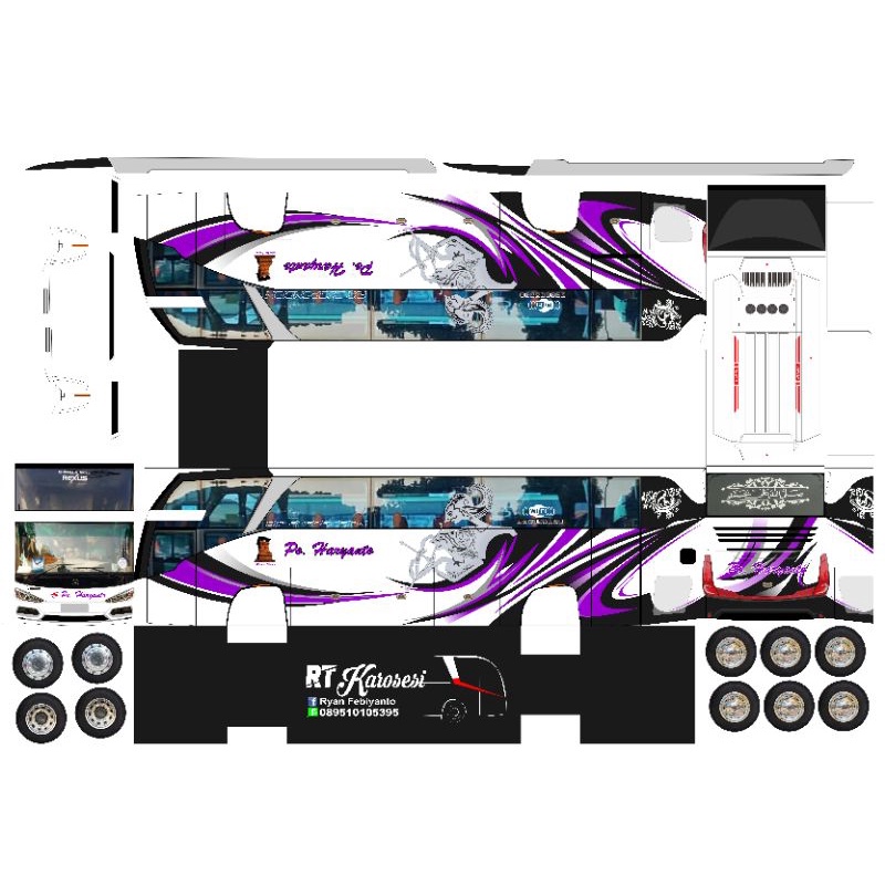 Lembaran PaperCraft Bus Po Haryanto Rexus Skala 1:50