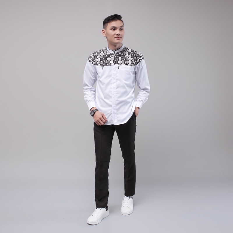 Baju Koko Original Hilwa Motif Falcon Warna Putih Kombinasi Batik Terbaru