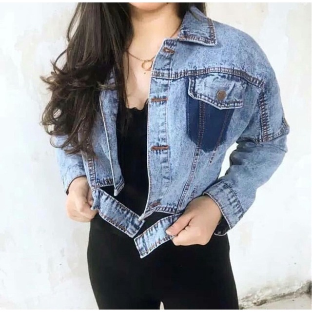 Jaket Jeans Oversize LD 110 - 150 // Jaket Jumbo Saku Wanita Sandwash Denim Premium-MILON LD110