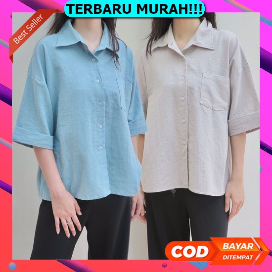 Kemeja Cewek Baju Hitam Polos Wanita Lengan Panjang Kekinian Atasan Cewe Terbaru Rayon Premium Crink