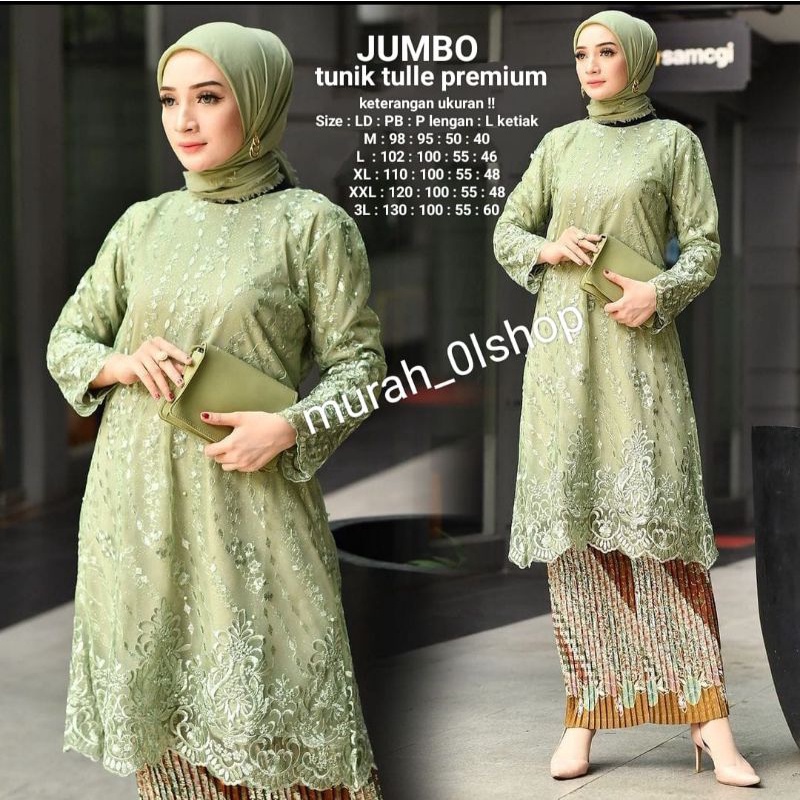 Setelan Kebaya Tunik Jumbo Ld 130 Bahan Full Tulle Mutiara Premium Tebel