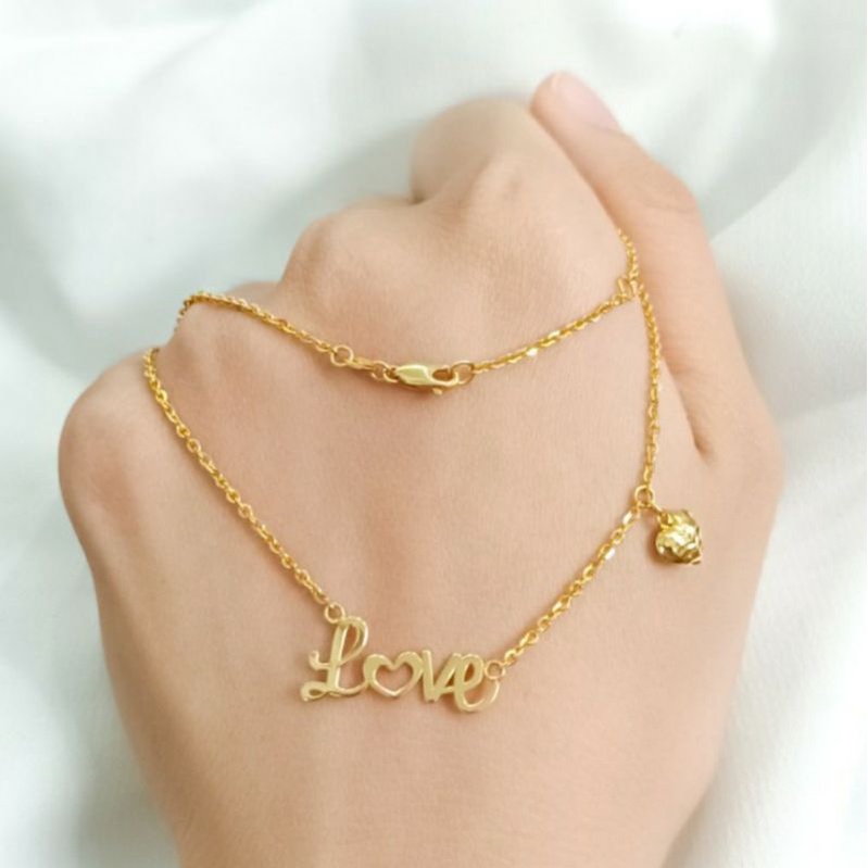 Kalung Liontin Pendant Bunga Batu Permata Hijau Perhiasan Emas asli